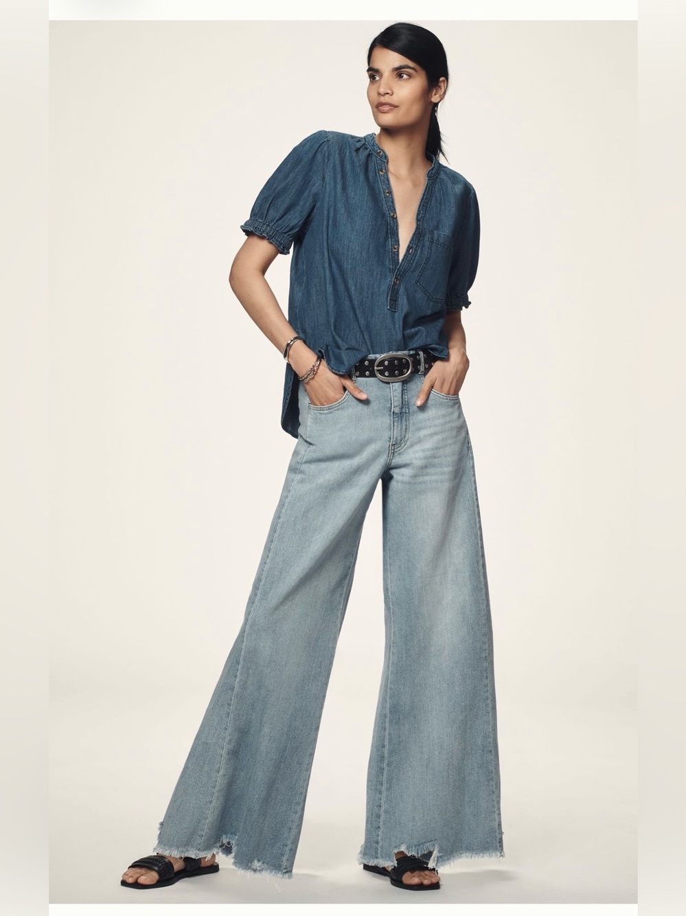 Pilcro Safie Wash High Rise Wide Leg Raw Hem Jeans